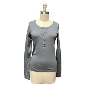PRAIRIE UNDER GROUND 100% ORGANIC COTTON Gray Long Sleeve Henley Shirt Sz M